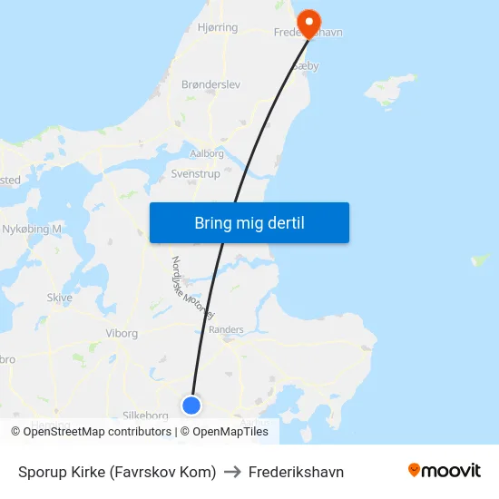 Sporup Kirke (Favrskov Kom) to Frederikshavn map