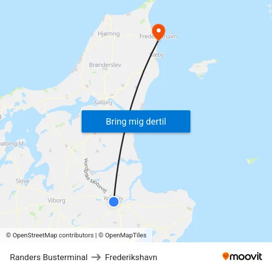Randers Busterminal to Frederikshavn map