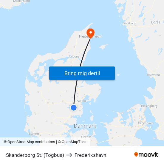 Skanderborg St. (Togbus) to Frederikshavn map