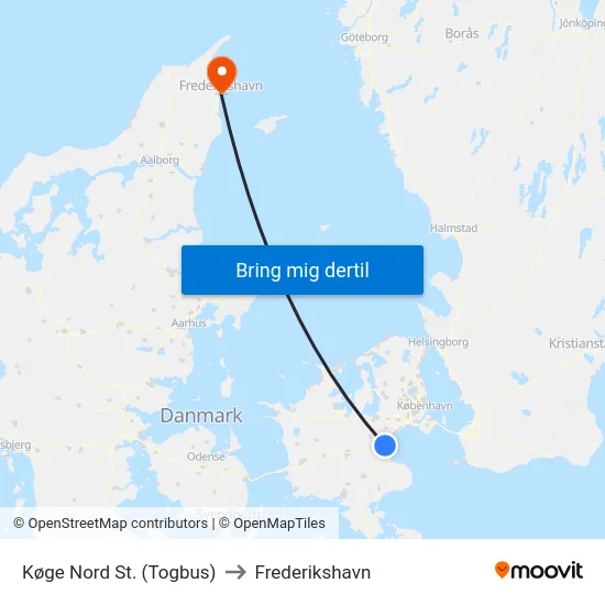 Køge Nord St. (Togbus) to Frederikshavn map
