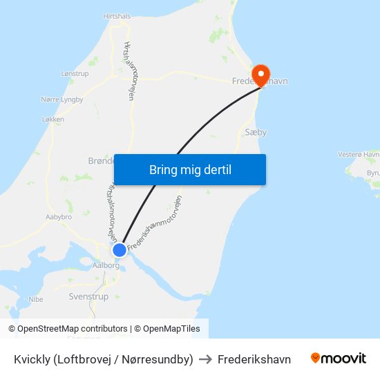 Kvickly (Loftbrovej / Nørresundby) to Frederikshavn map