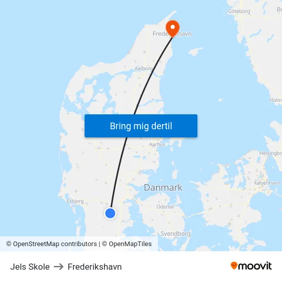 Jels Skole to Frederikshavn map
