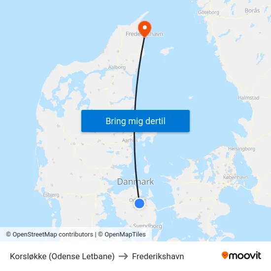 Korsløkke (Odense Letbane) to Frederikshavn map
