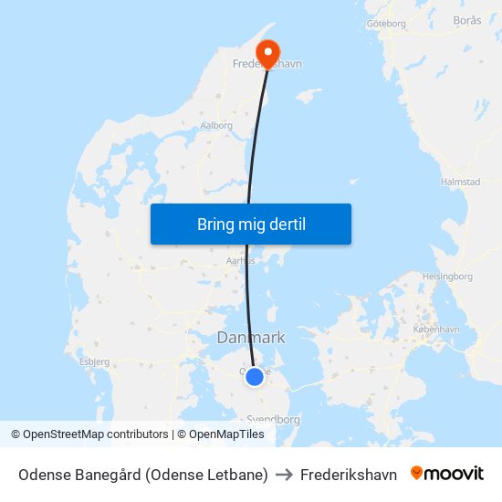 Odense Banegård (Odense Letbane) to Frederikshavn map