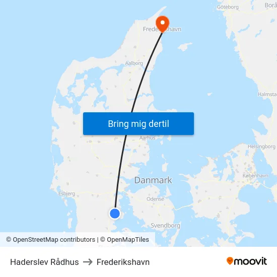 Haderslev Rådhus to Frederikshavn map