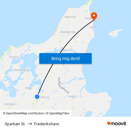 Sparkær St. to Frederikshavn map