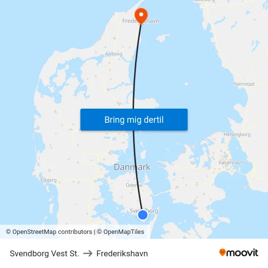 Svendborg Vest St. to Frederikshavn map