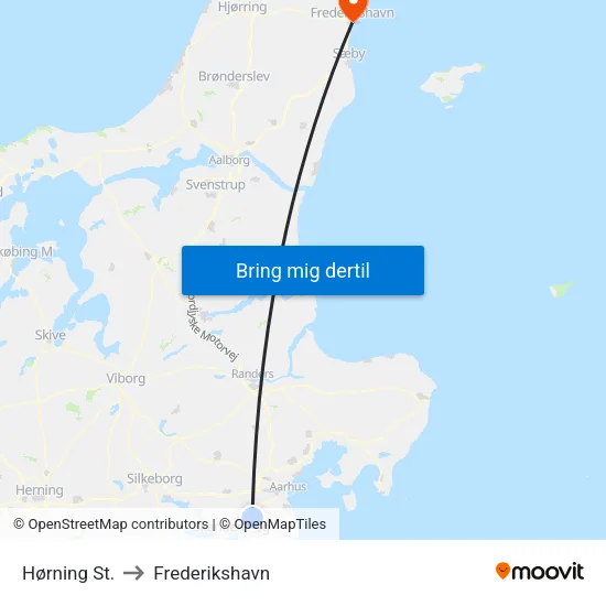 Hørning St. to Frederikshavn map