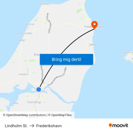 Lindholm St. to Frederikshavn map