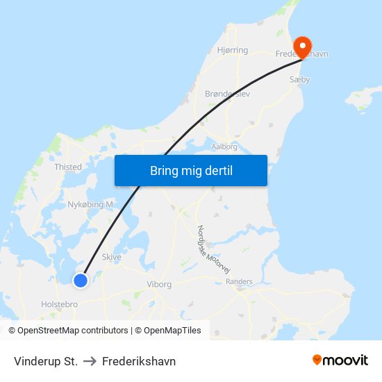 Vinderup St. to Frederikshavn map