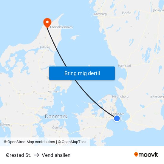 Ørestad St. to Vendiahallen map