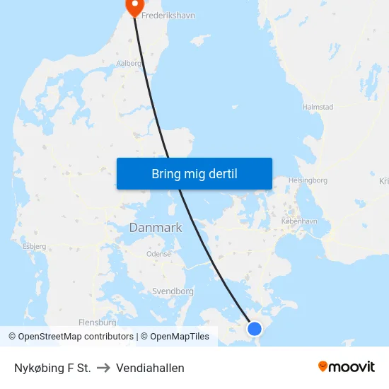 Nykøbing F St. to Vendiahallen map