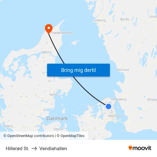 Hillerød St. to Vendiahallen map