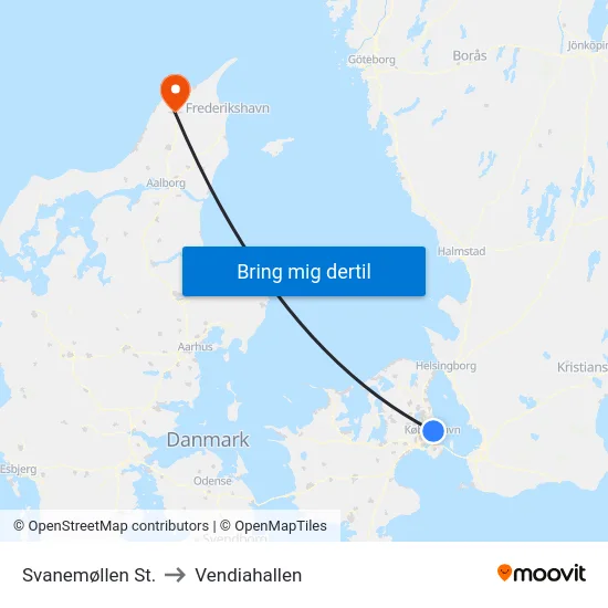 Svanemøllen St. to Vendiahallen map
