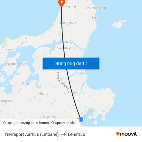 Nørreport Aarhus (Letbane) to Lønstrup map