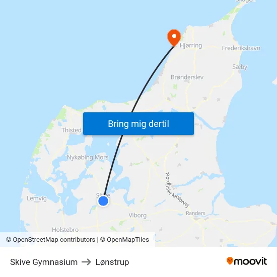 Skive Gymnasium to Lønstrup map