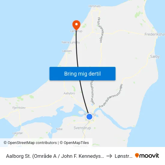 Aalborg St. (Område A / John F. Kennedys Plads) to Lønstrup map