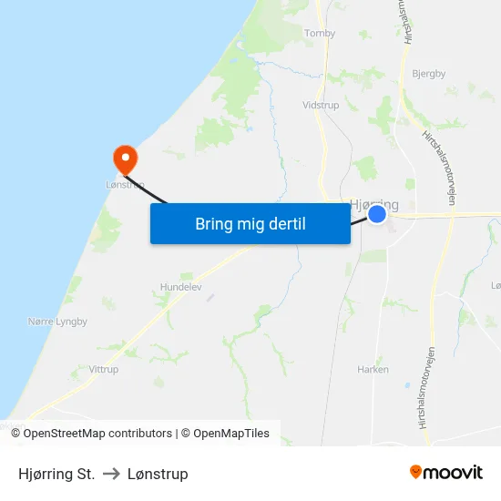 Hjørring St. to Lønstrup map