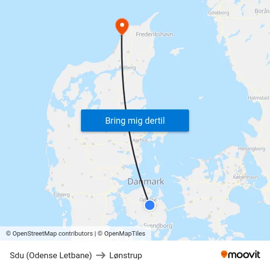 Sdu (Odense Letbane) to Lønstrup map