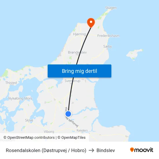 Rosendalskolen (Døstrupvej / Hobro) to Bindslev map
