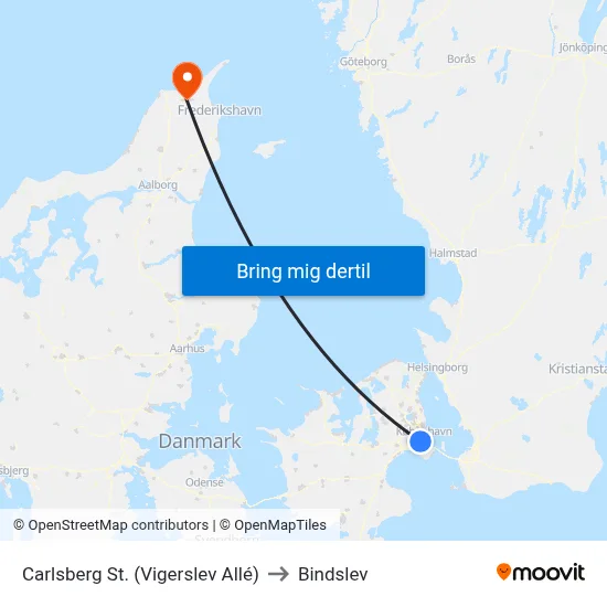 Carlsberg St. (Vigerslev Allé) to Bindslev map