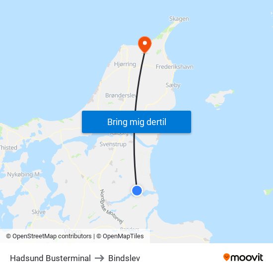 Hadsund Busterminal to Bindslev map