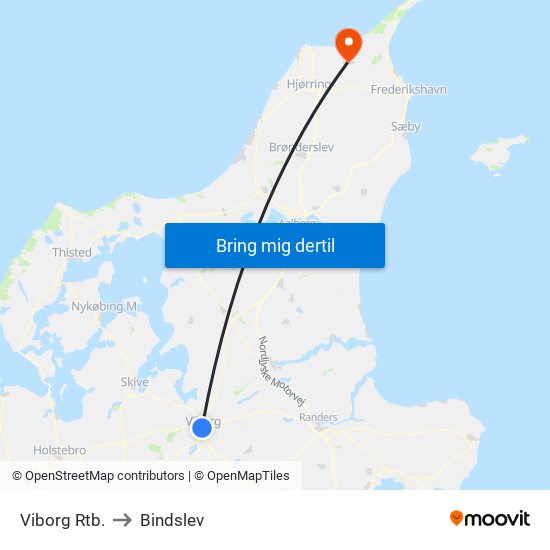 Viborg Rtb. to Bindslev map