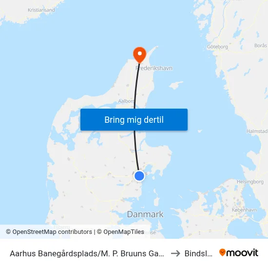 Aarhus Banegårdsplads/M. P. Bruuns Gade to Bindslev map