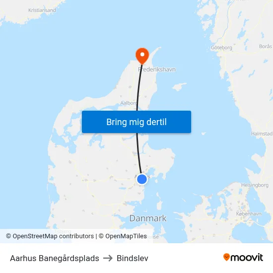 Aarhus Banegårdsplads to Bindslev map