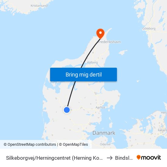 Silkeborgvej/Herningcentret (Herning Kom) to Bindslev map