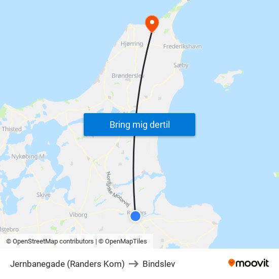 Jernbanegade (Randers Kom) to Bindslev map