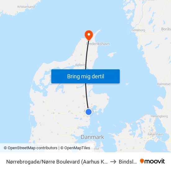 Nørrebrogade/Nørre Boulevard (Aarhus Kom) to Bindslev map