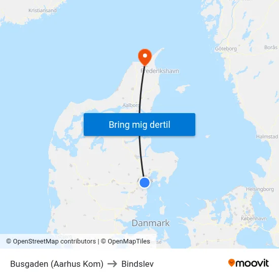 Busgaden (Aarhus Kom) to Bindslev map