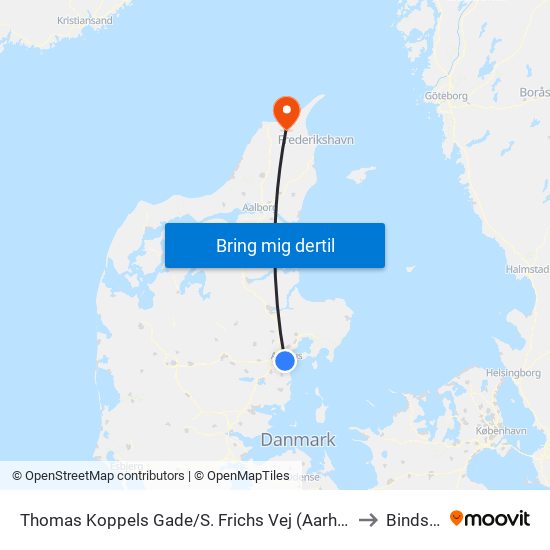 Thomas Koppels Gade/S. Frichs Vej (Aarhus Kom) to Bindslev map