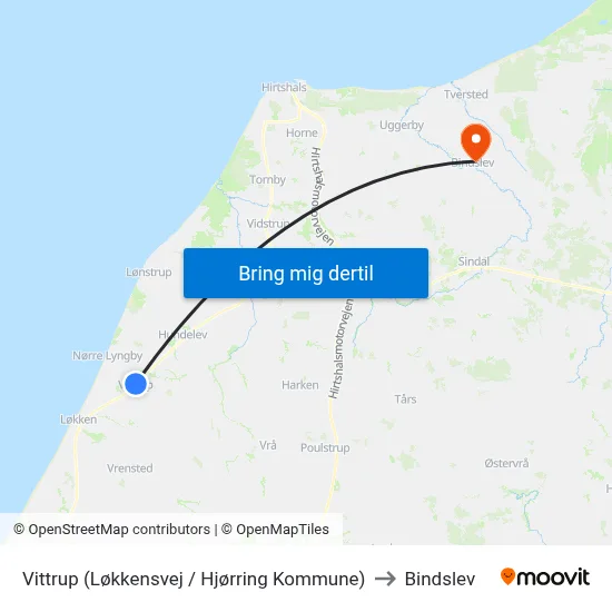 Vittrup (Løkkensvej / Hjørring Kommune) to Bindslev map