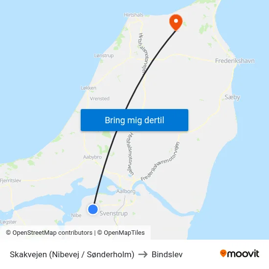 Skakvejen (Nibevej / Sønderholm) to Bindslev map