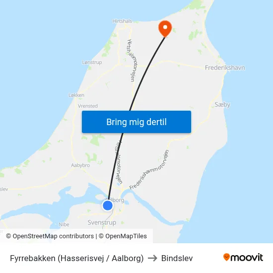 Fyrrebakken (Hasserisvej / Aalborg) to Bindslev map