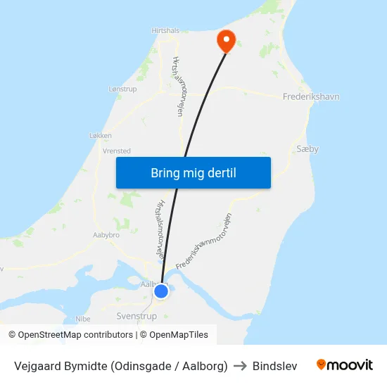 Vejgaard Bymidte (Odinsgade / Aalborg) to Bindslev map