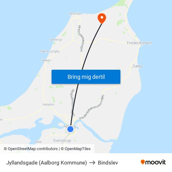 Jyllandsgade (Aalborg Kommune) to Bindslev map