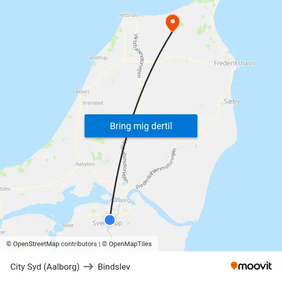 City Syd (Aalborg) to Bindslev map