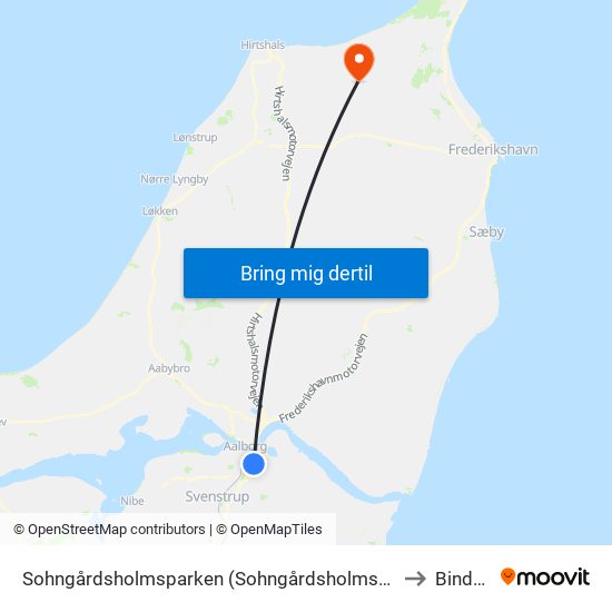 Sohngårdsholmsparken (Sohngårdsholmsvej / Aalborg) to Bindslev map