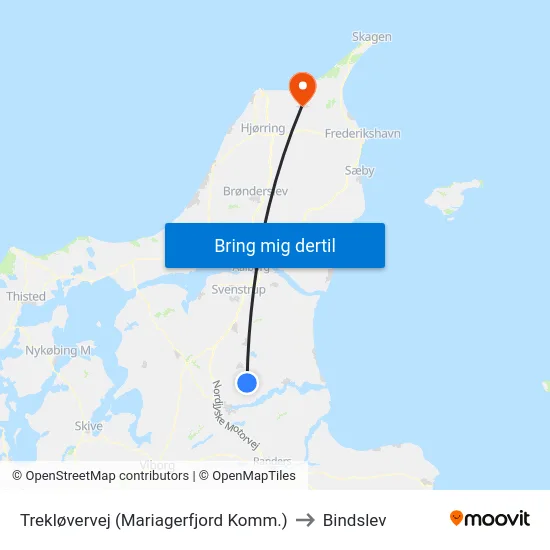 Trekløvervej (Mariagerfjord Komm.) to Bindslev map