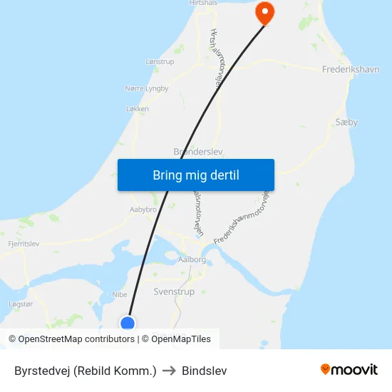 Byrstedvej (Rebild Komm.) to Bindslev map