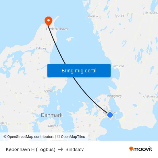 København H (Togbus) to Bindslev map