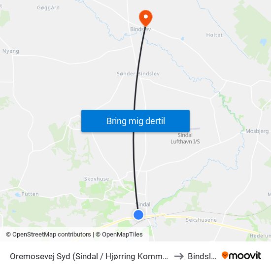Oremosevej Syd (Sindal / Hjørring Kommune) to Bindslev map