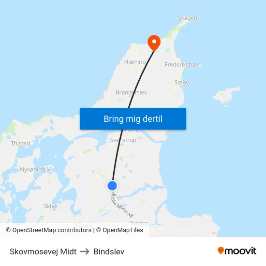 Skovmosevej Midt to Bindslev map