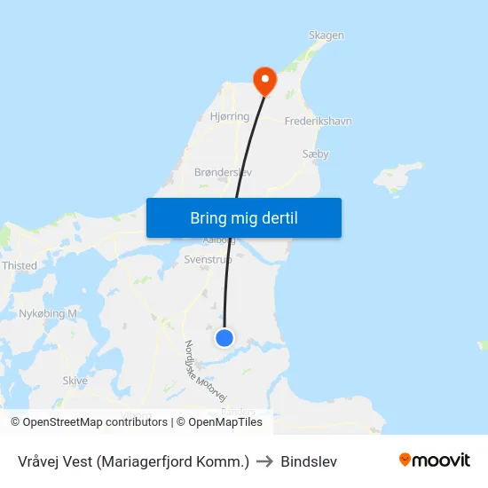 Vråvej Vest (Mariagerfjord Komm.) to Bindslev map