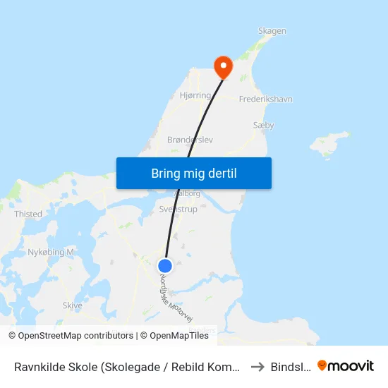 Ravnkilde Skole (Skolegade / Rebild Kommune) to Bindslev map