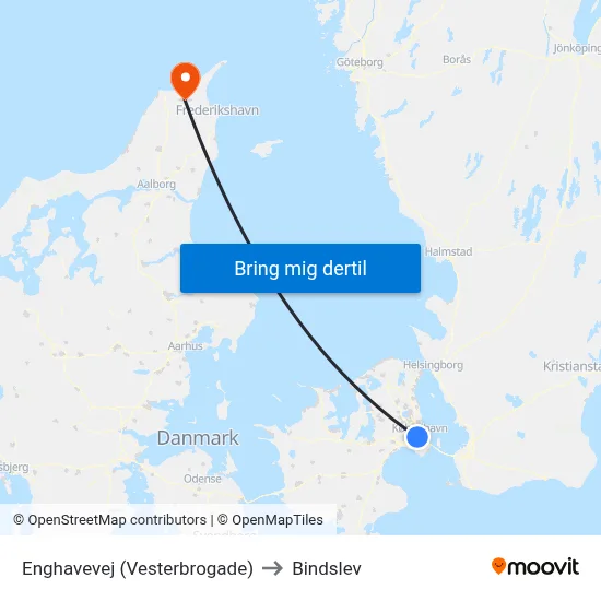 Enghavevej (Vesterbrogade) to Bindslev map