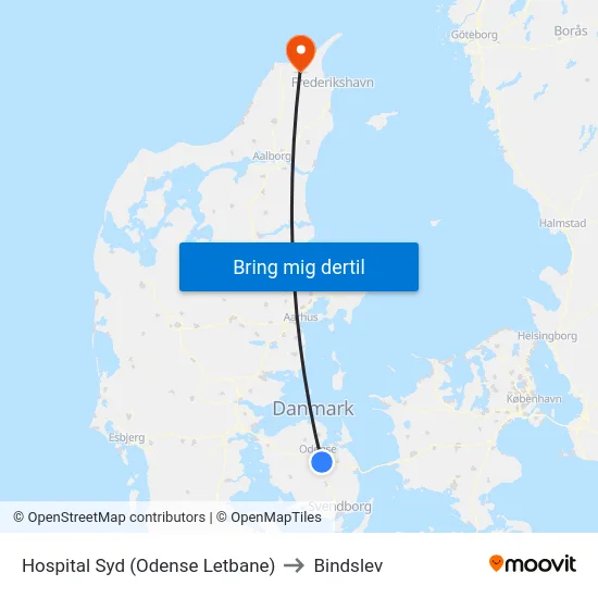Hospital Syd (Odense Letbane) to Bindslev map